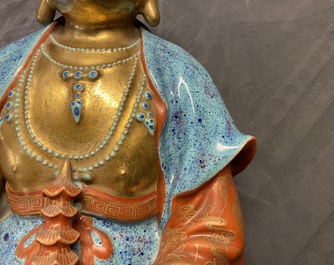 Three Chinese robin's egg and gilt figures of Bodhisattva, Qianlong/Jiaqing