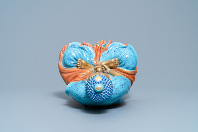 Three Chinese robin's egg and gilt figures of Bodhisattva, Qianlong/Jiaqing