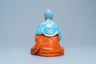 Three Chinese robin's egg and gilt figures of Bodhisattva, Qianlong/Jiaqing