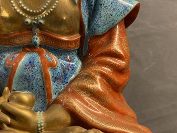 Three Chinese robin's egg and gilt figures of Bodhisattva, Qianlong/Jiaqing