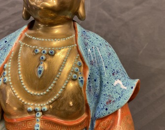 Three Chinese robin's egg and gilt figures of Bodhisattva, Qianlong/Jiaqing