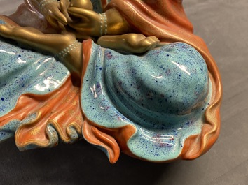 Three Chinese robin's egg and gilt figures of Bodhisattva, Qianlong/Jiaqing