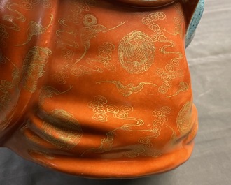 Three Chinese robin's egg and gilt figures of Bodhisattva, Qianlong/Jiaqing
