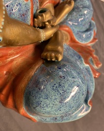 Three Chinese robin's egg and gilt figures of Bodhisattva, Qianlong/Jiaqing