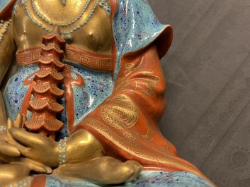 Three Chinese robin's egg and gilt figures of Bodhisattva, Qianlong/Jiaqing