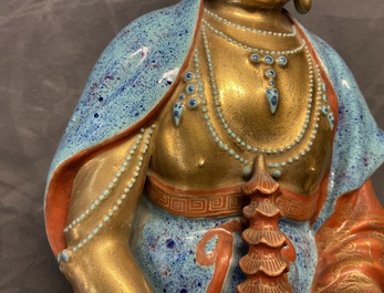 Three Chinese robin's egg and gilt figures of Bodhisattva, Qianlong/Jiaqing