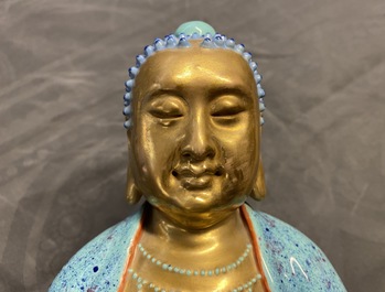 Three Chinese robin's egg and gilt figures of Bodhisattva, Qianlong/Jiaqing