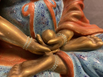 Three Chinese robin's egg and gilt figures of Bodhisattva, Qianlong/Jiaqing