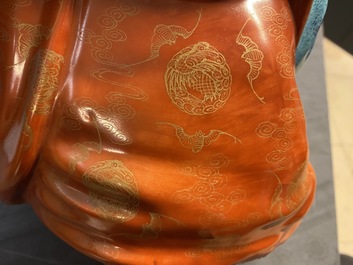 Three Chinese robin's egg and gilt figures of Bodhisattva, Qianlong/Jiaqing
