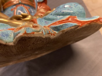 Three Chinese robin's egg and gilt figures of Bodhisattva, Qianlong/Jiaqing