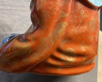 Three Chinese robin's egg and gilt figures of Bodhisattva, Qianlong/Jiaqing