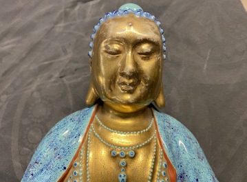 Three Chinese robin's egg and gilt figures of Bodhisattva, Qianlong/Jiaqing