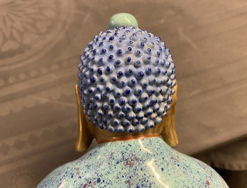 Three Chinese robin's egg and gilt figures of Bodhisattva, Qianlong/Jiaqing