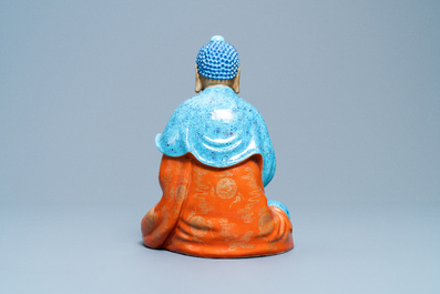 Three Chinese robin's egg and gilt figures of Bodhisattva, Qianlong/Jiaqing