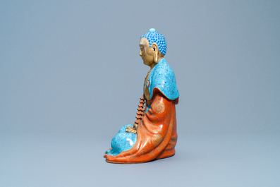 Three Chinese robin's egg and gilt figures of Bodhisattva, Qianlong/Jiaqing