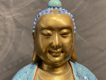 Three Chinese robin's egg and gilt figures of Bodhisattva, Qianlong/Jiaqing