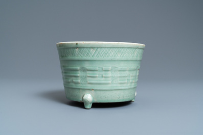 A Chinese Longquan celadon tripod censer, Ming
