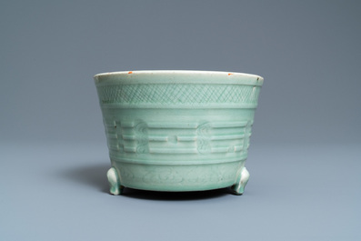 A Chinese Longquan celadon tripod censer, Ming
