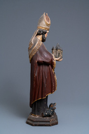 Une grande statue de Saint Amand en bois sculpt&eacute; et polychrom&eacute;, 17&egrave;me