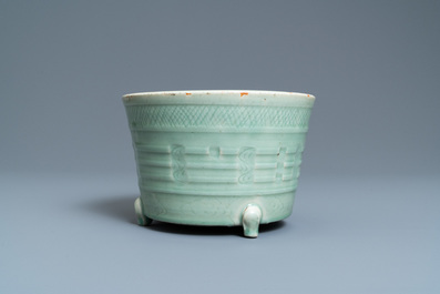 A Chinese Longquan celadon tripod censer, Ming