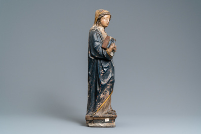 Een polychrome stenen figuur van Sint Appolonia van Alexandri&euml;, ca. 1540