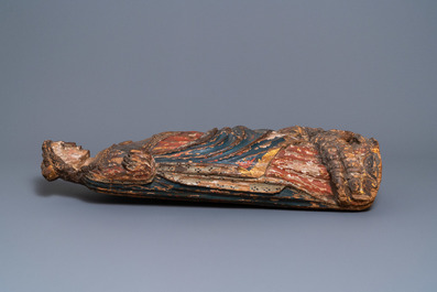 Een grote gepolychromeerde eikenhouten figuur van Catharina van Alexandri&euml;, 16e eeuw