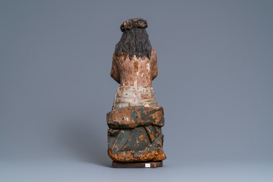 Een gepolychromeerde lindenhouten of populieren figuur van Christus op de koude steen, Duitsland, 15e eeuw