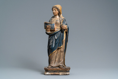 Een polychrome stenen figuur van Sint Appolonia van Alexandri&euml;, ca. 1540