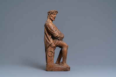 Een eikenhouten figuur van Christus op de koude steen, Vlaanderen, vroeg 16e eeuw