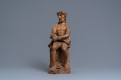 Een eikenhouten figuur van Christus op de koude steen, Vlaanderen, vroeg 16e eeuw