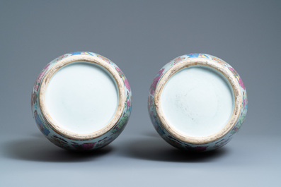 A pair of Chinese Canton famille rose 'Wu Shuang Pu' vases, 19th C.