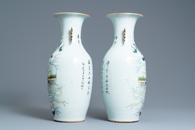 A pair of Chinese famille rose vases, 19/20th C.