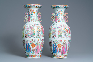 A pair of Chinese Canton famille rose 'Wu Shuang Pu' vases, 19th C.