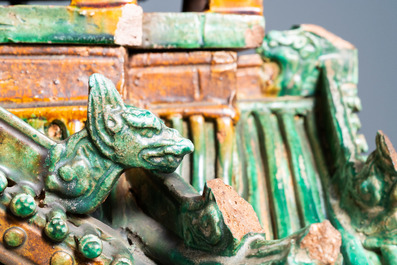 An exceptional large inscribed Chinese sancai-glazed pagoda, dated 1550, Ming