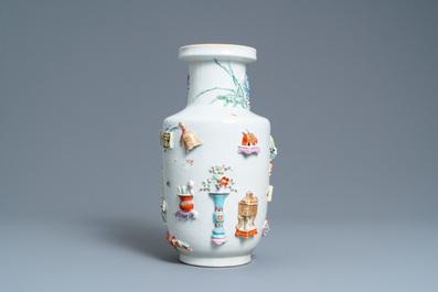 A Chinese famille rose vase with applied 'antiquities' design, Yongzheng