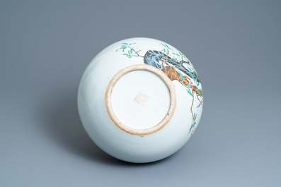 A Chinese famille rose 'tianqiu ping' 'nine peaches' vase, Qianlong mark, 20th C.
