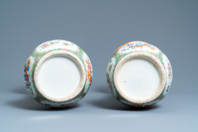 A pair of Chinese Canton famille rose vases, 19th C.