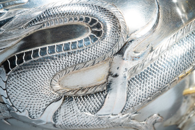 A Chinese silver 'dragon' teapot, Sing Fat, Canton or Hongkong, Republic