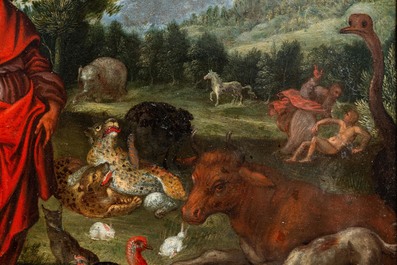 Vlaamse school, omgeving van Jan van Kessel (1626-1679), olie op koper: De schepping van Eva
