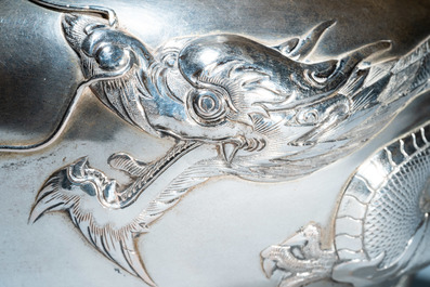 A Chinese silver 'dragon' teapot, Sing Fat, Canton or Hongkong, Republic