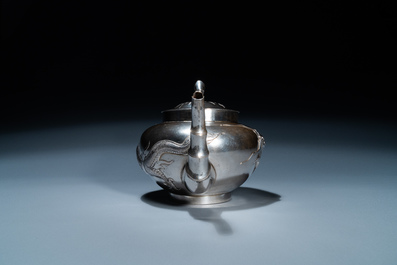 A Chinese silver 'dragon' teapot, Sing Fat, Canton or Hongkong, Republic