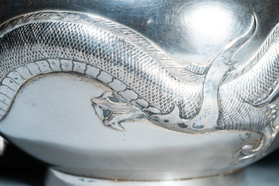 A Chinese silver 'dragon' teapot, Sing Fat, Canton or Hongkong, Republic