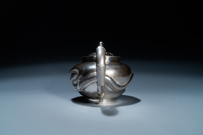 A Chinese silver 'dragon' teapot, Sing Fat, Canton or Hongkong, Republic