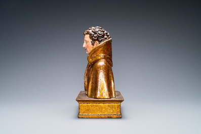 A polychromed and gilded wooden reliquary bust, Italy, 17th C.