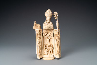 An ivory triptych figure depicting a bishop, Dieppe, France, 19th C.