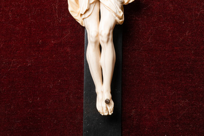 An ivory Corpus Christi set in a Gothic revival architectural frame, Bologna school, Italy, 16/17th C.