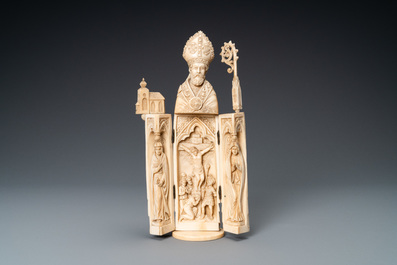 An ivory triptych figure depicting a bishop, Dieppe, France, 19th C.