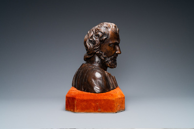 A wooden bust of a bearded man, Italy, 17th C.
