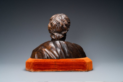 A wooden bust of a bearded man, Italy, 17th C.
