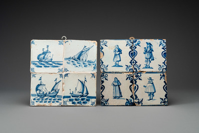 Forty-four blue and white and polychrome Dutch Delft tiles, 17/18th C.